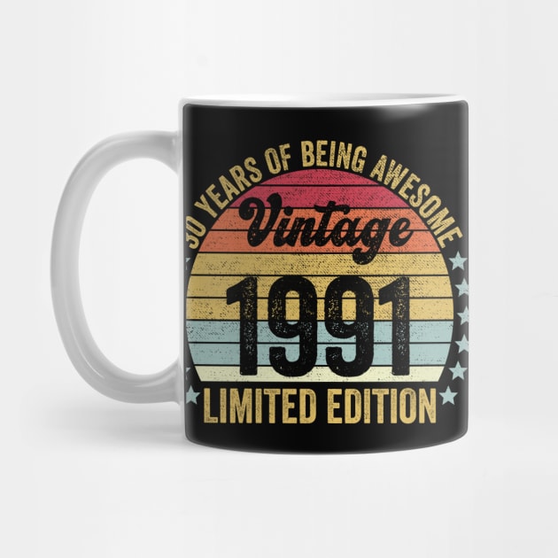 30th Birthday, 30 Year Old Gifts Vintage 1991 Limited Edition by DragonTees